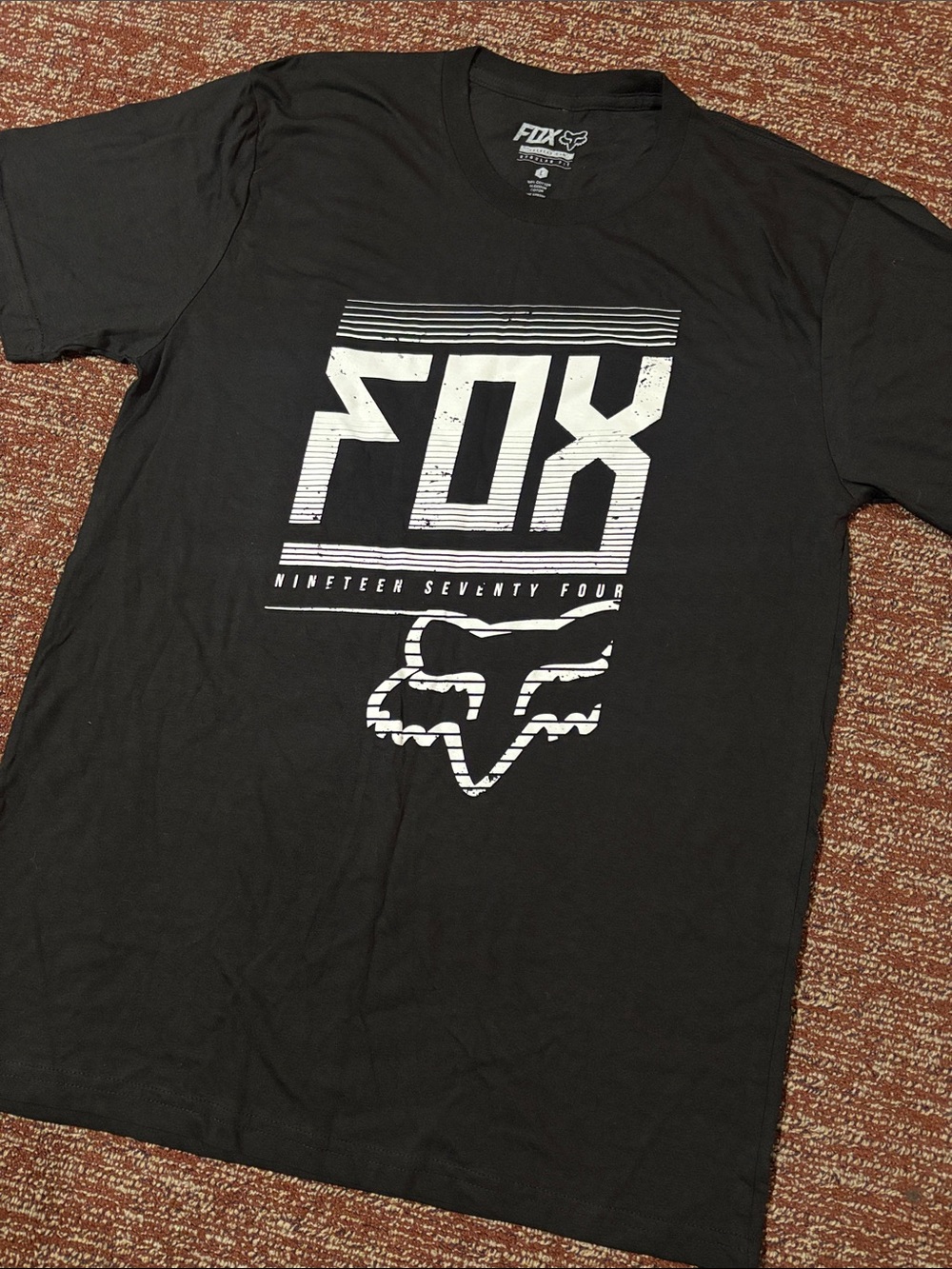 Fox graphic tee black short sleeve logo shirt casual sporty moto racing tee LG
